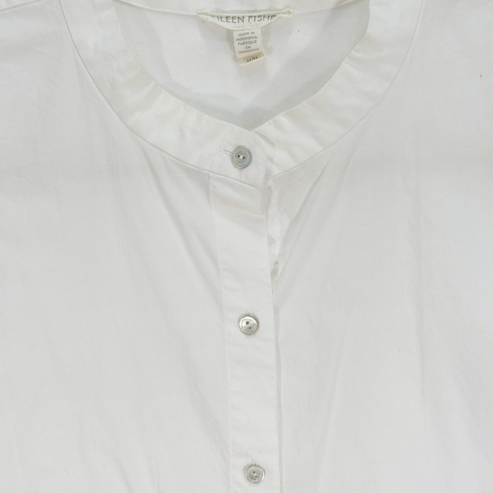 Eileen Fisher Mandarin Collar Shirt Organic Cotton Boxy Button White Size Medium - Picture 6 of 11